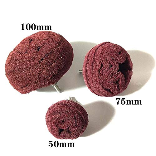 Polishing Brushing Shaped scouring pad Grinding Head - 7 Pcs Red Non Woven Abrasive Drill Buffing Attachment Set with 1/4 Handle for Manifold/Aluminum/Stainless Steel/Chrome etc