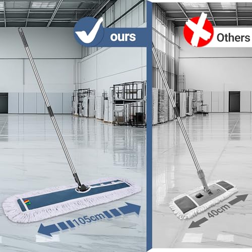 MASTERTOP Industrial Mop, Extra Large Floor Mop with Microfiber & Cotton Pad, Heavy Duty Flat Mops Commercial Dust Mop for Cleaning Office Garage Mall Hotel Home Floors - color: B-blue(42"*12")