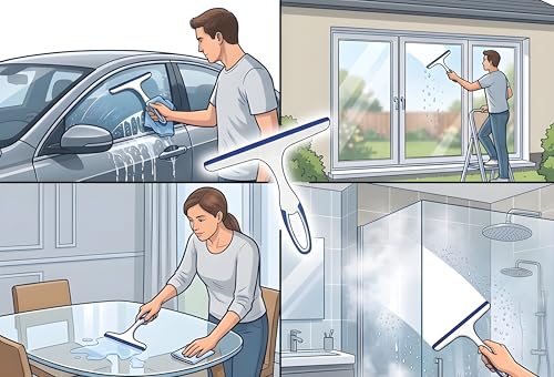 2 Pack Shower Squeegee for Glass Doors – 9.5” Silicone Blade Window Cleaner Tool (Blue & Green) – Bathroom, Car Windshield, Mirror & Tile Cleaning Wiper with Hook – Lightweight Ergonomic Handle