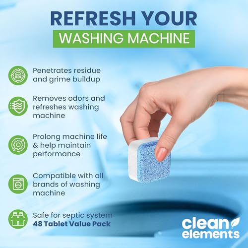 Washing Machine Cleaner Tablets 48 Pack – Deep Cleaning Descaler for HE, Front & Top Load Washers – Septic Safe, Eco-Friendly Freshener, Helps Maintain a Clean Drum – 24 Month Supply - size: 1 Count (Pack of 48)