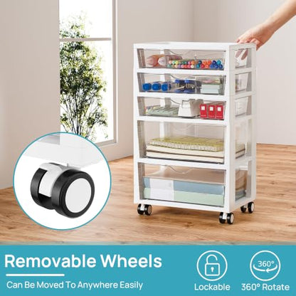 Vtopmart Plastic Drawer Storage Rolling Cart with Wheels, 5-Tier Drawer Organizer for Art Crafts Supplies, Home Office Supplies, Toys, Under Desk Storage for Office, Craft Room, Bedroom, Classroom - style: 5 Tier 5 Drawers