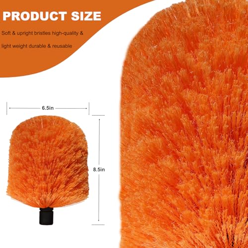 2 Pack Twist-On Cobweb Duster Head, Fits Standard 3/4 inch Threaded Poles, Attachment Spider Web Duster Brush for Outdoor & Indoor Cleaning (Orange)