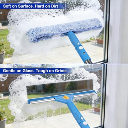 Professional Window Cleaning Kit, Window Washing Kit with 3 Gallon Bucket, 14-Inch Squeegee & 15-Inch Scrubber, 61-Inch Extendable Pole, Window Cleaning Equipment for Home & Commercial (61 inch-2) - size: 61 inch-2