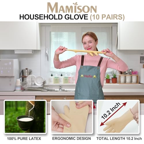 MAMISON 10 Pack Simple and Short Hands Gloves, Reusable Non-Slip Rubber Gloves Large Size - color: White