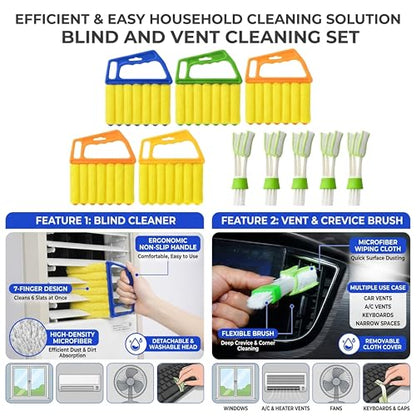 10 Pcs Blind Cleaner Duster Tool, 5 Washable 7-Fingers Dusters Cleaners and 5 Air Vent Cleaners for Venetian, Window Blinds Cleaning Set for Air Conditioner and Fans Vents