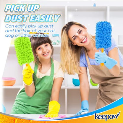KEEPOW Reusable Duster Refill Compatible with Swiffer Duster Refills, Microfiber Dusters for Cleaning, 4 Color Blue Yellow Orange Green 360° Heavy Duty Duster Refills, 4 Pack(Handle is Not Included)