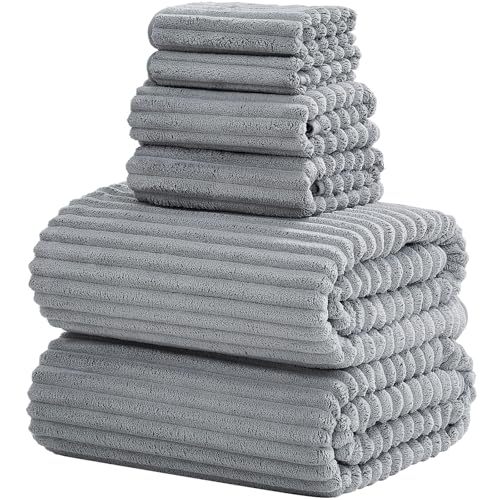 6-Piece Bath Towel Set(30"x60"), 2 Large Bath Towel Sheets, 2 Hand Towels and 2 Washcloths - Highly Absorbent Quick Dry Microfiber,Ultra Soft Towel Set for Bathroom (Grey) - color: Gray, size: 30x60 Bath Towel Set of 6