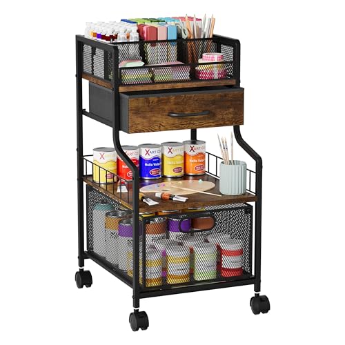 SWTYMIKI Under Desk Storage Cart- Art Storage Cart with Drawers & DIY Divider - Office Cart Organizer Under Desk Shelf, Craft Rolling Cart for Office, Craft Room & Studio Espresso - color: Espresso