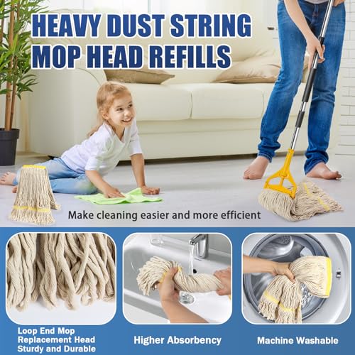 2 Pack 20ozCommercial Mop Heavy Duty Industril Cotton Mop, Cotton Commerical Industrial Grade Mop Replacements Heads for Home,mops for Floor Cleaning Heavy Duty,with 63'' Stainless Steel Mop Handle