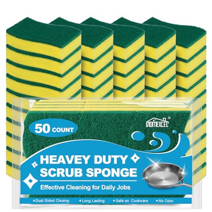 HOMEXCEL Sponges Kitchen 50pcs Heavy Duty for Dishes, Yellow Scrub Cleaning Sponge for Non-Coated Cookware, Dishes, Pots, Pans, Dual Sided Dish Sponge for Kitchen, Household, Bathroom - color: Yellow S Shape