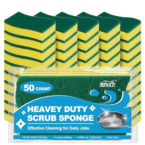 HOMEXCEL Sponges Kitchen 50pcs Heavy Duty for Dishes, Yellow Scrub Cleaning Sponge for Non-Coated Cookware, Dishes, Pots, Pans, Dual Sided Dish Sponge for Kitchen, Household, Bathroom - color: Yellow S Shape