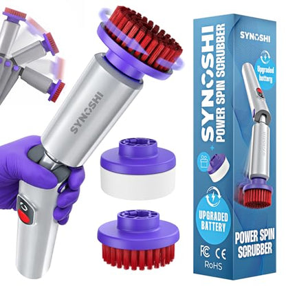 SYNOSHI PRO Electric Spin Scrubber, Cordless Cleaning Brush Bathroom Scrubber. Waterproof Shower Cleaner Brush with Adjustable Angles, 2 Speed, 180Min Work Time for Floor, Bathtub, Kitchen, Car, Tub