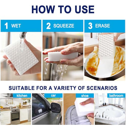 10 Pack Magic Sponge Eraser 3X Thick and Long Lasting Melamine Cleaning Sponges in Bulk - Multi Surface Scrubber Foam Cleaning Pads - Bathtub, Floor, Baseboard, Bathroom, Wall Cleaner （3.9*2.5*1.1in） - size: 3.9*2.4*0.8