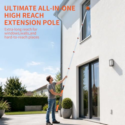 Telescoping Extension Pole 5-12 ft, Reaches 18 ft. Lightweight Aluminum Alloy with Easy Flip-Lock. for Paint Roller, Window Cleaning, Dusting & More - size: 12ft