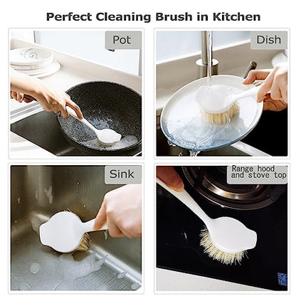 Facjoleco Dish Brush with Handle, Pot Brush, 2 Pack Kitchen Scrub Brushes for Cleaning, Dish Scrubber with Soft Bristles for Sink, Pots, Pans