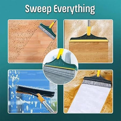 Bloame Cleaning Brush, 3 in 1 Floor Scrub Brush with, 180° Rotating Long Handle Soft Scraper for Cleaning Bathroom Glass Patio Kitchen (Gray) - color: Gray