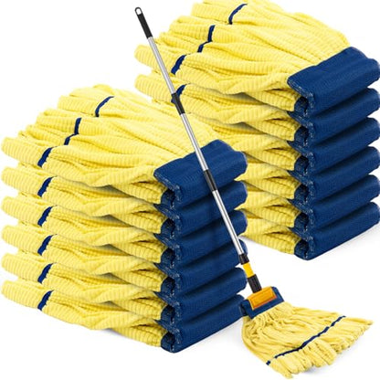Hushee 12 Pack Large Microfiber Tube Mop Heads 18 oz Heavy Duty Commercial Industrial Wet Mop Head Refill Reusable Machine Washable Looped End Mopheads for Hardwood, Tile, Laminate Floors (Yellow) - color: Yellow