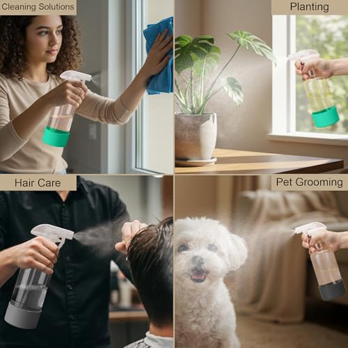 Glass Spray Bottles with Silicone Sleeve 16.9oz 2 Pack Empty Spray Bottle for Hair Mist/Stream Spraying for Cleaning Solutions, Plants, Essential Oils (clear-green&grey) - color: clear-green&grey
