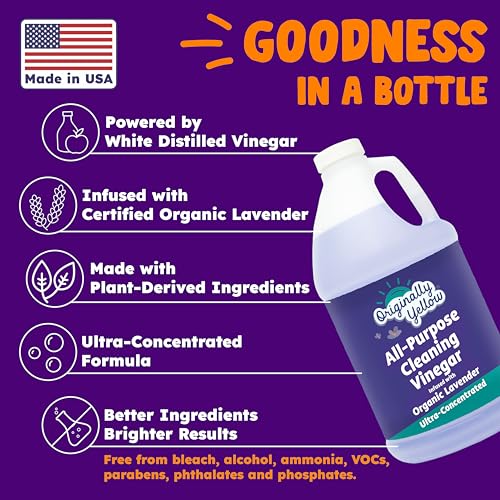 Originally Yellow Lavender Vinegar For Cleaning Purpose | USA Made All Purpose Cleaner | Use as a Floor, Glass, Kitchen, & Bathroom Cleaner | Plant Derived Vinegar half Gallon| 64 Oz - size: 64 Fl Oz (Pack of 1)