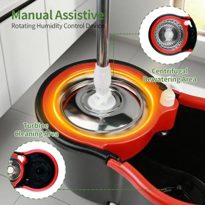 Spin Mop and Bucket with Wringer Set, 360 Spinning Mop Bucket System with 3 Microfiber Mop Replacement Heads and 61" Stainless Steel Adjustable Handle for Floor Cleaning (20QT)