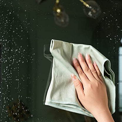 Puomue 6 Pack Microfiber Glass Cleaning Cloth, 16 Inch X 16 Inch, Lint Free Quickly Clean Window, Glasses, Windshields, Mirrors, and Stainless Steel, Green - color: Green