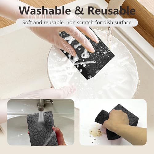 Cleaning and Washing Sponge, 3 Pack Large Extra Thick Heavy Duty Sponge Multi-Purpose for Kitchen Bathroom Bike Boat Car, Natural Cellulose Sponges 4" X 6" X 2" (Black) - color: A-black