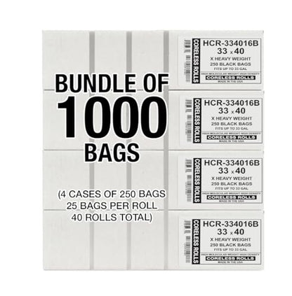 Aluf Plastics High Density Trash Bags, 33 Gallon, 1000 Count, 16 Micron (eq), 33" x 40", Black, for Bathroom, Office, Industrial, Commercial, Janitorial, Municipal, Recycling - color: Black, style: 33 Gal, 16 Micron Equiv, 1,000 Count