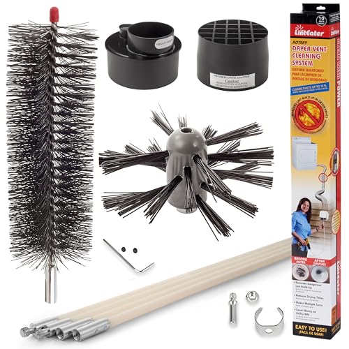 Dryer Vent Duct Cleaning Kit - Gardus RLE202 LintEater Rotary Dryer Vent Cleaner Kit, Removes Lint, Dryer Vent Cleaning System Extends Up to 12’ with 4 Flexible 3' Rods, Air Duct Cleaning Tools - style: 12' Screw-Connect Kit