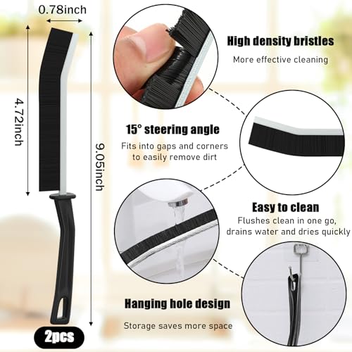 2 PCS Cleaning Gap Brush Set Narrow Crevice Scrub Brush with Stiff Bristles Handle Detail Cleaning Brushes for Home,Black - color: Black