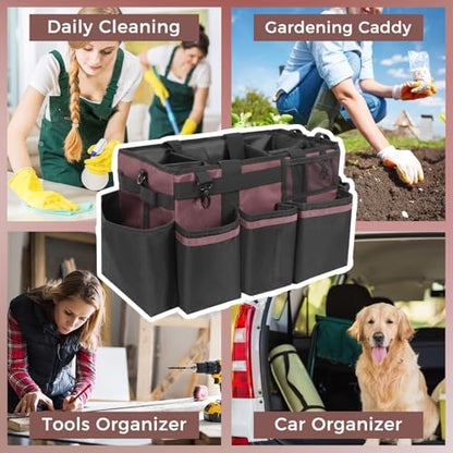 SCAVATA Wearable Cleaning Caddy, Cleaning Caddy Supplies Organizer with Handle & Shoulder Straps for Housekeepers, Under Sink & Car Cleaning Tool Organizers Bag with 4 Foldable Divider (LotusPink) - color: LotusPink
