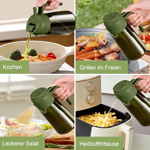 YARRAMATE 16oz/470ml Dark Green Oil Sprayer for Cooking with Stickers, Food-grade Premium 2 in 1 Olive Oil Dispenser Bottle for Kitchen Gadgets, Air Fryer, Salad, Frying, BBQ (OliveGreen) - color: 06_OliveGreen