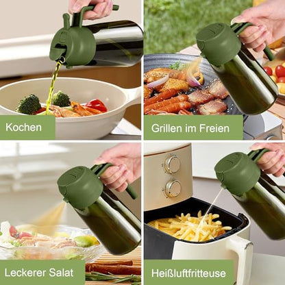 YARRAMATE 16oz/470ml Dark Green Oil Sprayer for Cooking with Stickers, Food-grade Premium 2 in 1 Olive Oil Dispenser Bottle for Kitchen Gadgets, Air Fryer, Salad, Frying, BBQ (OliveGreen) - color: 06_OliveGreen