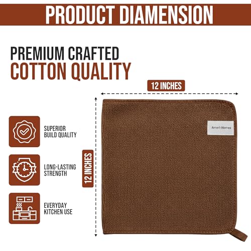 Ameri-Homes Microfiber Cleaning Cloths 12 x 12 Inches, 400 GSM Ultra Soft, Lint-Free & Scratch-Free, Highly Absorbent Towels for Car, Kitchen, Glass & Home Cleaning, Pack of 6 (Brown) - color: Brown