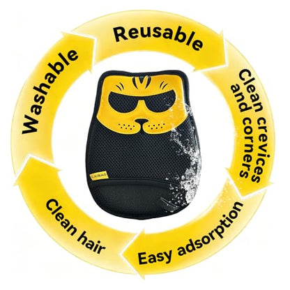 Pet Hair Removal Glove, Washable Reusable Cat Dog Fur Remover Mitt with Electrostatic Dual-Direction Surface for Couch, Sofa, Bedding, Rugs and Pet Beds(2pcs-Yellow Black) - color: 2pcs-Yellow Black