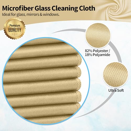 Microfiber Cleaning Cloth - 10 Pack Glasses Cleaning Cloth, 16" x 14" Window Cleaning Rags, Streak Free Lint Free Polishing Cloths Wipes for Eye Glass, Stainless Steel, Windshield, Beige - color: Beige, size: 16" x 14"