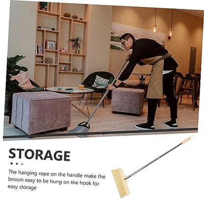 Bristle Broom Long Handle for Home Cleaning Soft Bristles for Floor and Carpet Dust Sweeper for Kitchen Living Room and Bathroom Use