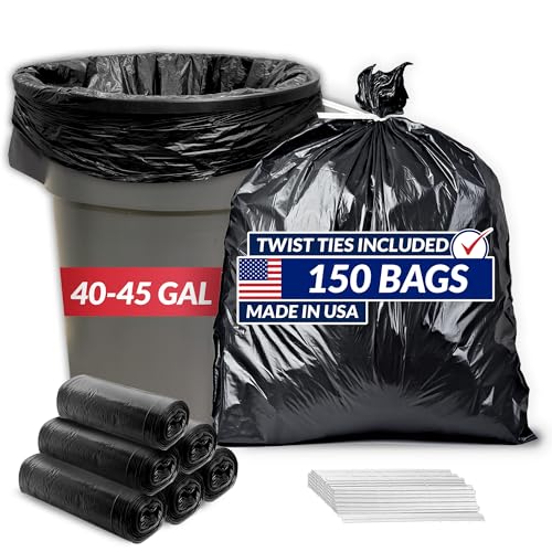 Reli. 40 to 45 Gallon Trash Bags Heavy Duty | 150 Trash Bags with Ties | Super Sizeable, Black, Serious Garbage Cleanup
