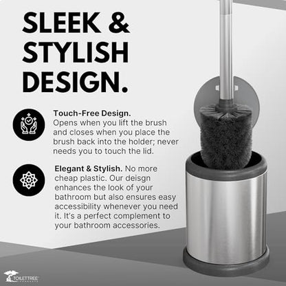 ToiletTree Products Deluxe Toilet Brush with Lid 3 Pack - style: Stainess Steel 3 Pack