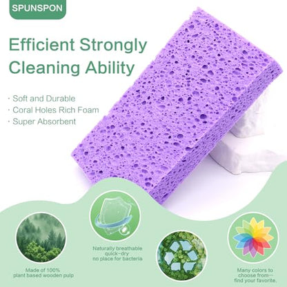 Large Cellulose Sponges, Kitchen Sponge for Dish, Thick Heavy Duty Scrub Pads, Non-Scratch Scrubber for Household/Cookware/Bathroom/Office/Boat 5.5" x 3" x 1" (7 Pack) Purple - color: Purple