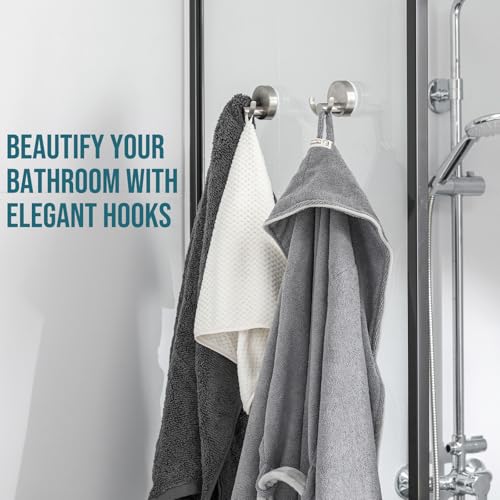 TAILI 304 Stainless Steel Bathroom Suction Hooks for Towel, Bathrobe, Loofah, Patented Strong Suction Cup Holder, No Damage Hanging Glass Shower Wall Hook, Double-Hook Sleek Design, 2 Pack, Silver - color: Sleek Double-Hook, Silver