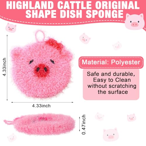 6 Piecs Cute Pig Shape Dish Sponge Dual Sided Non Scratch Pig Dish Washing Scrubbers, Reusable Household Cleaning Kitchen Tools for Dishwashing Washing Dishes Cookware - style: Pig