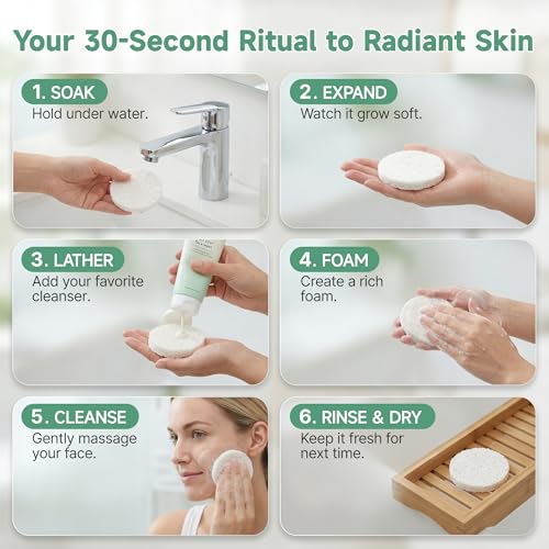 100-Count Compressed Facial Sponge, Cellulose Natural Cosmetic Spa Sponges for Facial Cleansing,Slight Exfoliating Mask, Makeup Removal - White - color: White