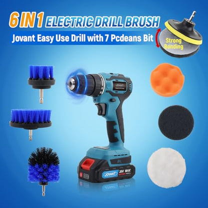 Cordless Power Drill Cleaning Tools Electric Spin Scrubber Extra Large Brush 1500 RPM High Power Electric Scrubber for Cleaning Adjustable Extension Handle, for Tub/Tile/Floor/Car (7Brushes)