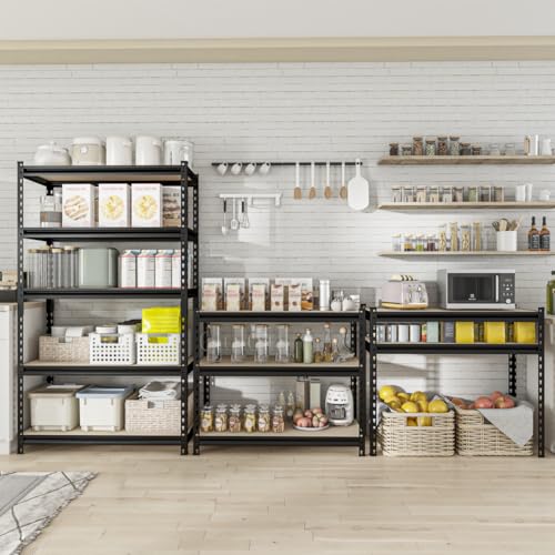 60" H x28 W x12 D: Father&I 5-Shelf-Storage-Rack Metal+Wood Garage/Kitchen Pantry Shelves Steel Utility Stand Shelving Unit Adjustable Heavy-Duty Shed Closet/Attic/Laundry Organizer, Black - size: 60*28*12 Wood-5T