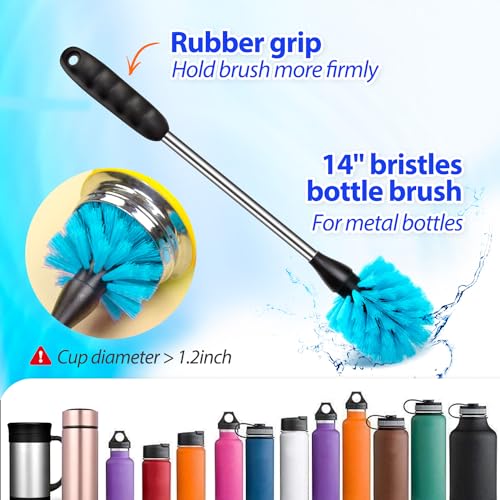 Holikme Bottle Brush Tube Cleaning Lab Set with Long Handle, Cup Cleaner for Washing Narrow Neck Beer Wine Decanter Pipes Lids Sinks Cap Covers, Azul - color: Azul