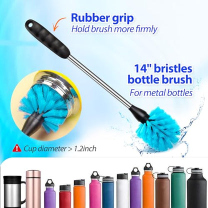 Holikme Bottle Brush Tube Cleaning Lab Set with Long Handle, Cup Cleaner for Washing Narrow Neck Beer Wine Decanter Pipes Lids Sinks Cap Covers, Azul - color: Azul