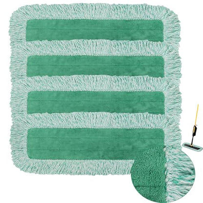 Dust Mop Pads for Rubbermaid Commercial Microfiber Dust Mops - 18 inch Mop Head Replacement with Fringe - Reusable Wet & Dry Cleaning Flat Mops System 18" 17" Refill for Multi-Surface Floor - 4 Pack - color: 4 Pack