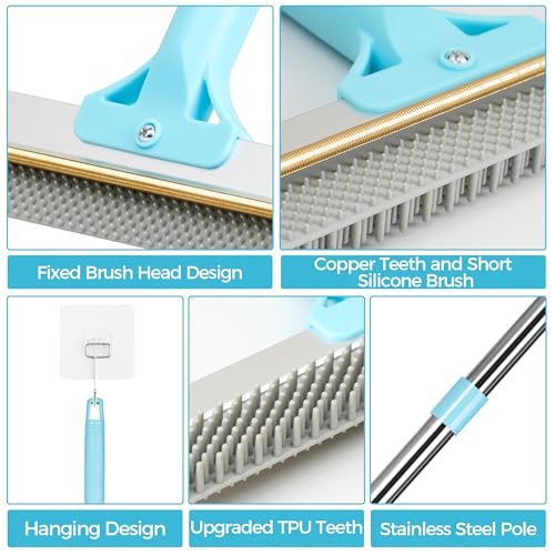 Carpet Rake for Pet Hair Removal, 2026 Upgraded Reusable Pet Hair Remover Broom, 54’’ Adjustable Long Handle Dog & Cat Carpet Rake,2 Pcs Carpet Brush Rake for Rugs, Mats, Couch, Furniture