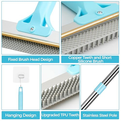 Carpet Rake for Pet Hair Removal, 2026 Upgraded Reusable Pet Hair Remover Broom, 54’’ Adjustable Long Handle Dog & Cat Carpet Rake,2 Pcs Carpet Brush Rake for Rugs, Mats, Couch, Furniture