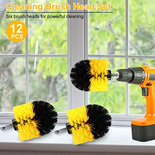 Drill Brush Nylon Drill Brush Attachment Electric Power Scrubber Scrub Brush Multi Purpose Cleaning Supplies for Drill Bathroom Surfaces Tub Grout Shower Kitchen Tile Auto Car (Yellow, 12 Pcs)
